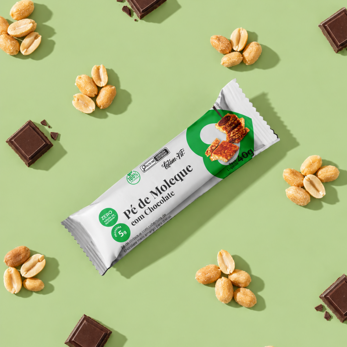 Pé de Moleque + proteína com Cobertura de Chocolate Vegano Zero 480g