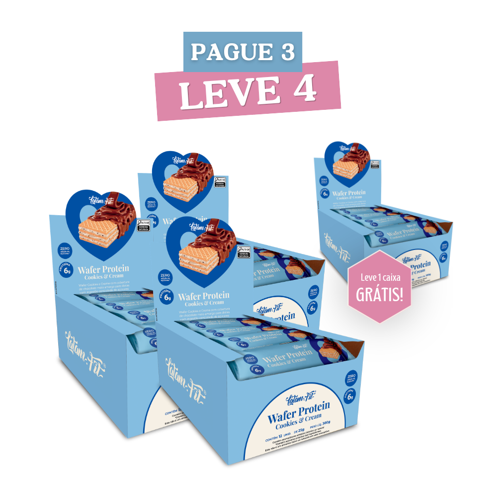 LEVE MAIS POR MENOS! 04 DISPLAY WAFER COOKIES & CREAM + PROTEÍNA COBERTO COM CHOCOLATE 300G