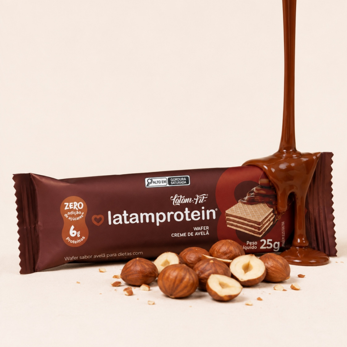 Wafer recheio sabor Creme de Avela com proteína coberto com Chocolate 300g