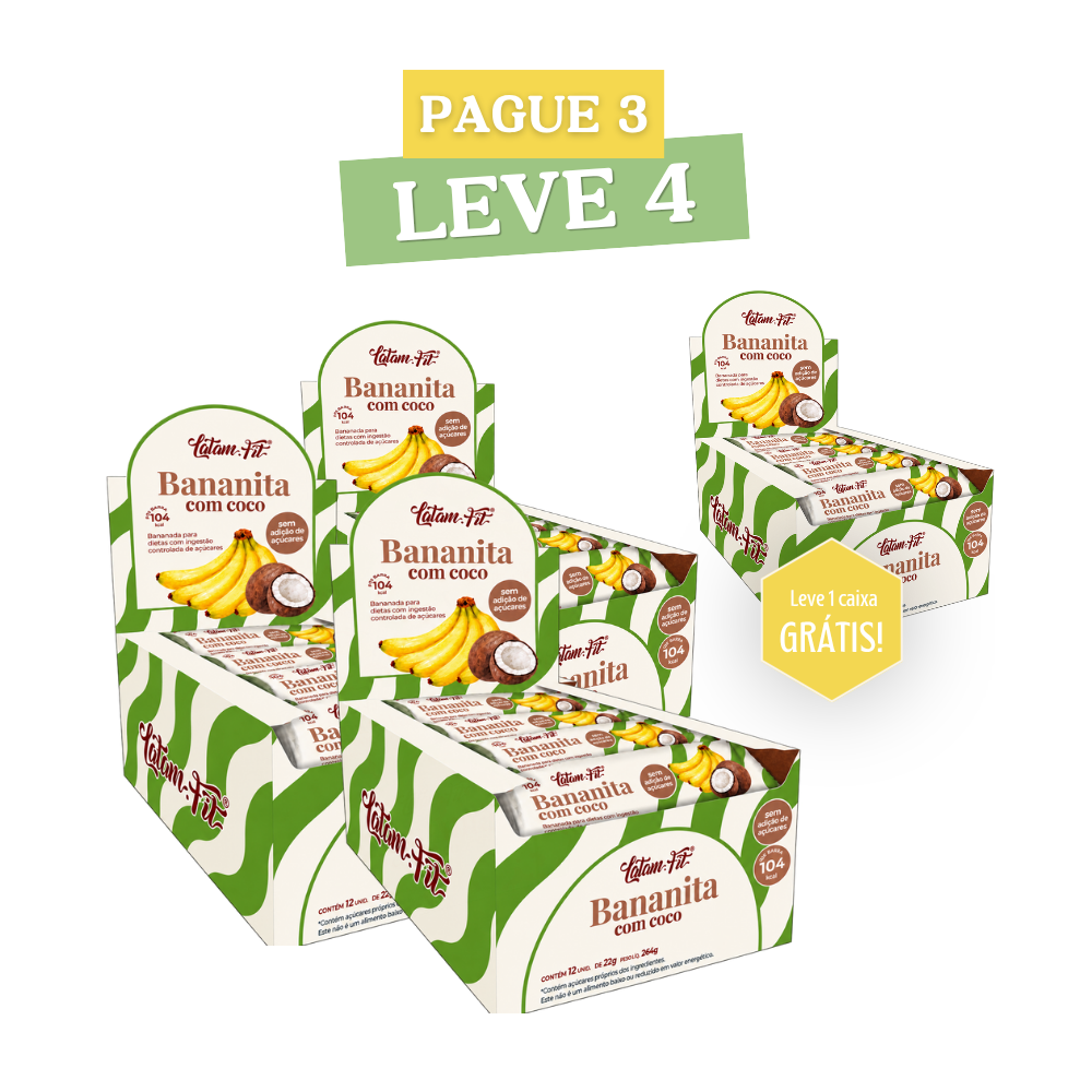 LEVE MAIS POR MENOS - 04 DISPLAY BANANA + COCO + CHOCOLATE ZERO AÇÚCAR - 300 G