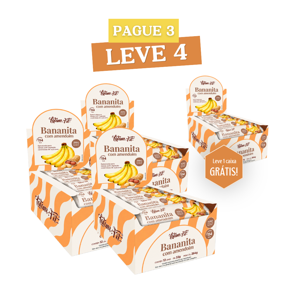 LEVE MAIS POR MENOS - 04 DISPLAY BANANA + AMENDOIM + CHOCOLATE - ZERO AÇÚCAR 300G