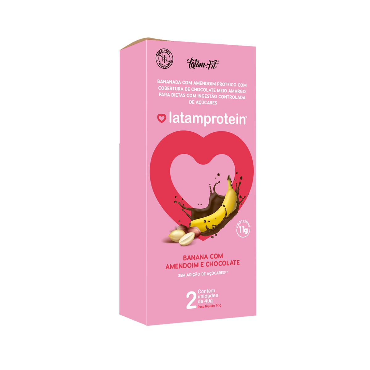 Banana + amendoim + proteína com chocolate - Zero açúcar - 80g