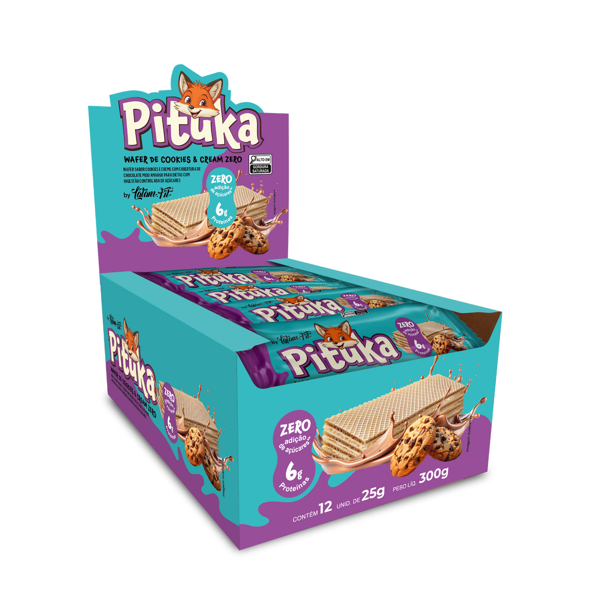Pituka Wafer recheio sabor Cookies com proteína coberto com Chocolate 300g