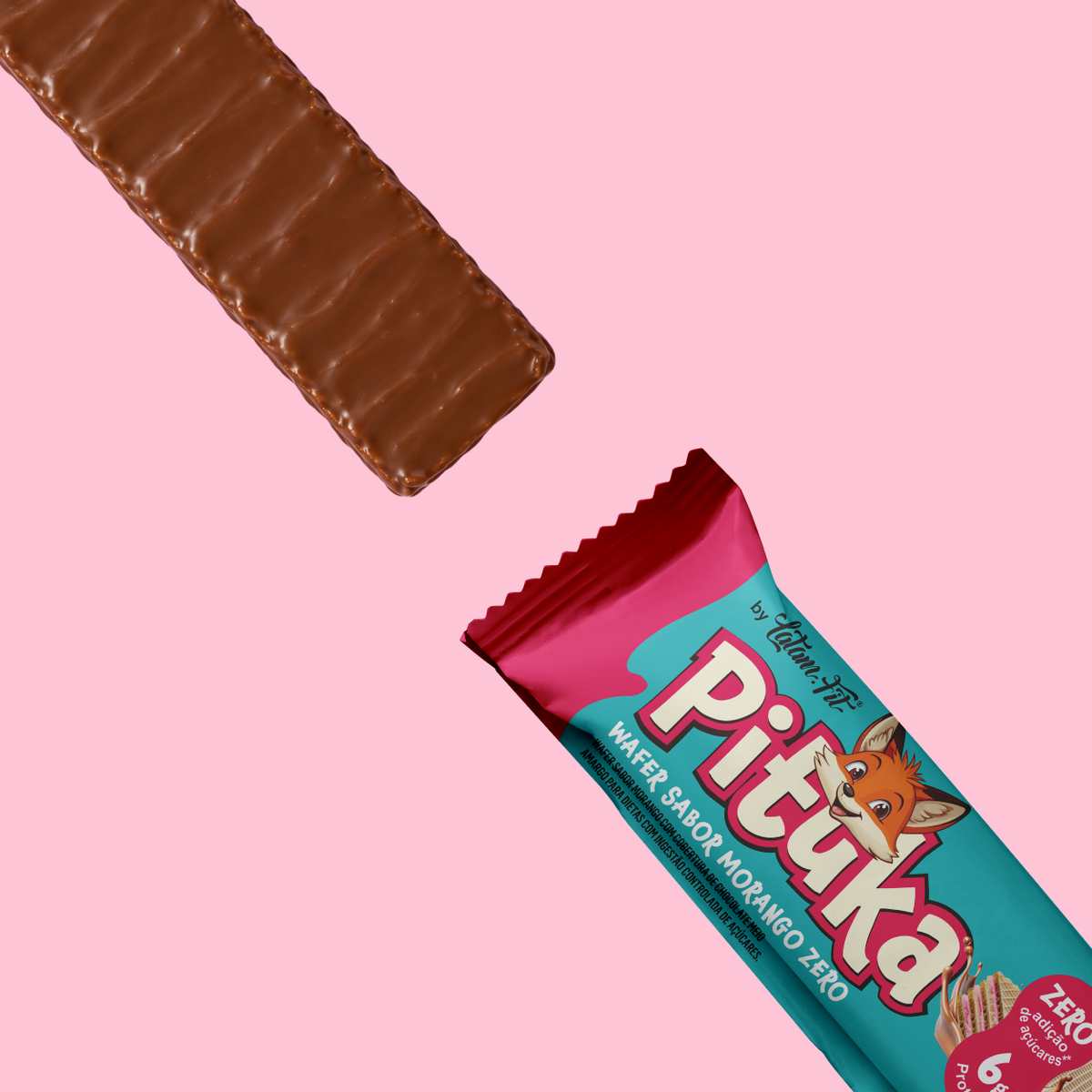 Pituka Wafer recheio sabor Morango com proteína coberto com Chocolate 300g