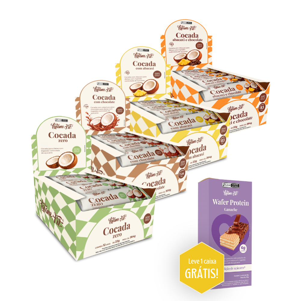 Combo Cocadas Zero - Cocada , cocada com abacaxi, cocada com chocolate, cocada com abacaxi e choco - (48 unidades)