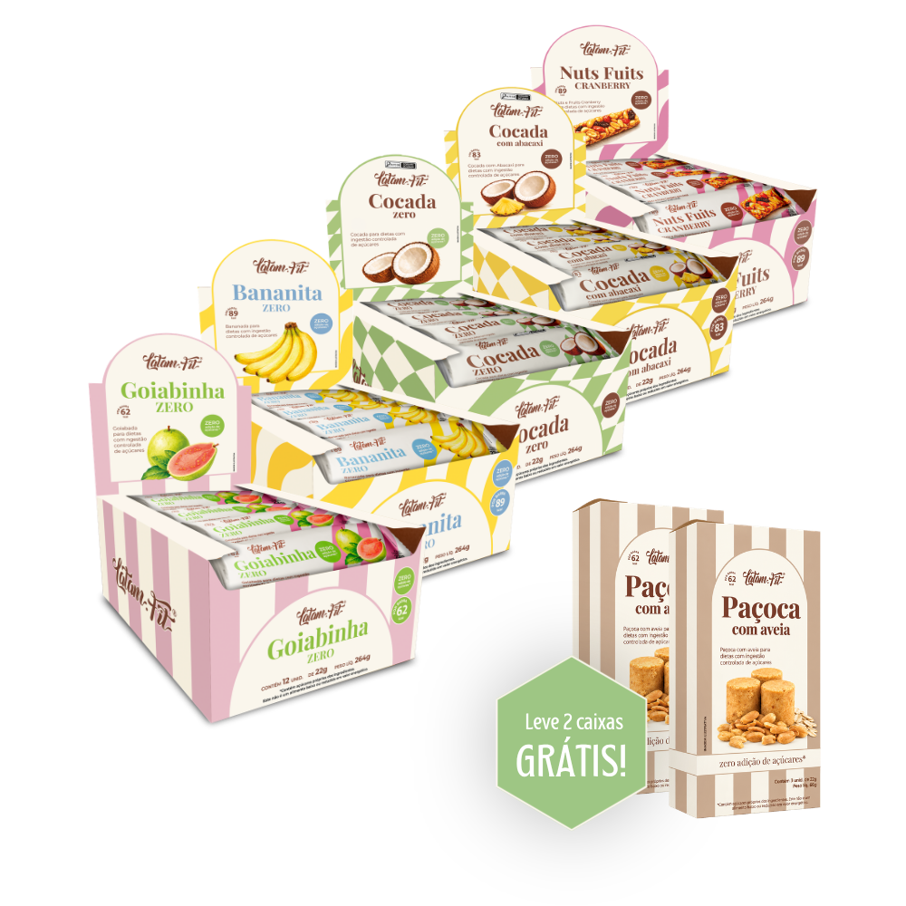 Combo frutas Zero Açúcar - Goiabinha, Bananinha, Cocada, Cocada com abacaxi, Nuts & Fruits - (66 unidades)