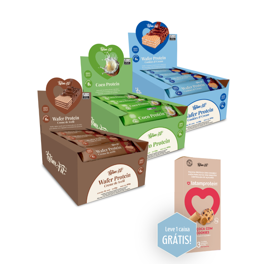 Combo Proteína - Coco Protein, wafer cookies and cream, Wafer creme de avela - Zero Açúcar