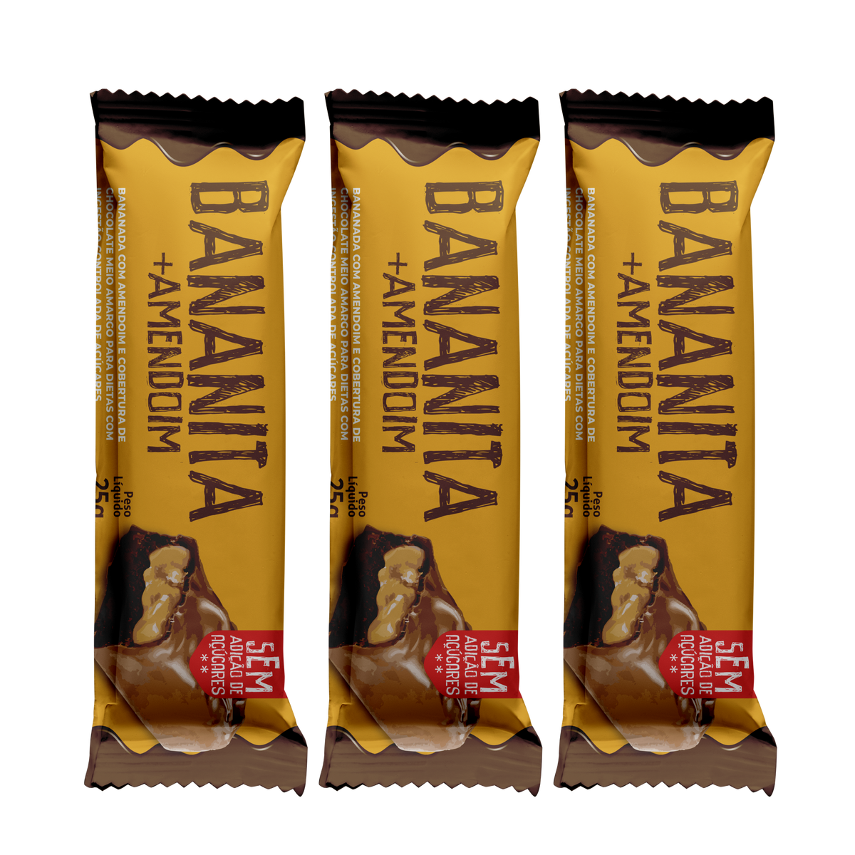 Banana + Amendoim Coberto com chocolate - Zero Açúcar - 75g