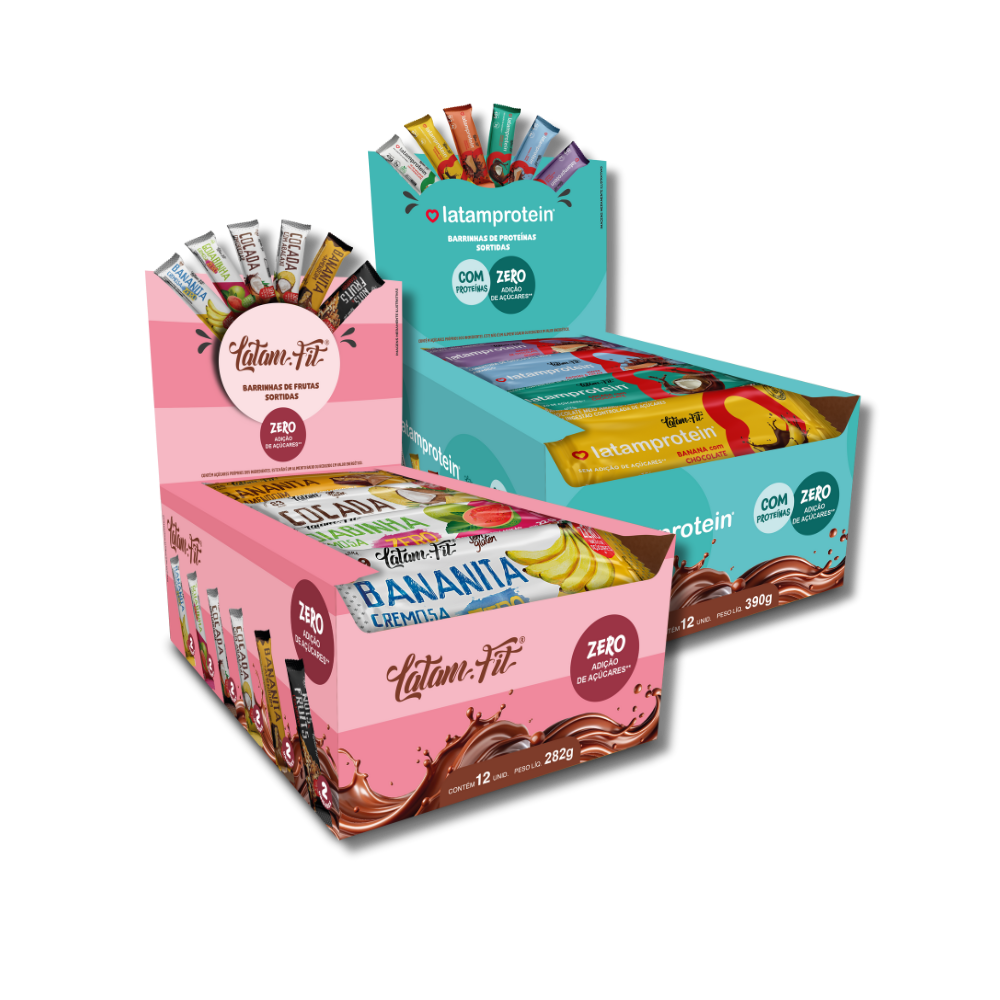 COMBO CAIXAS MISTA LATAM PROTEIN E LATAM FIT - BARRAS DE FRUTAS E WAFERS COM PROTEÍNA ZERO AÇÚCAR SORTIDAS - 24 UNID - LATAM FIT