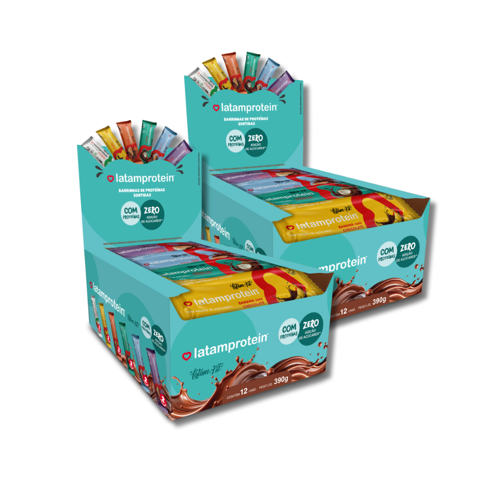COMBO 2 CAIXAS MISTA LATAM PROTEIN - BARRAS DE FRUTAS E WAFERS COM PROTEÍNA ZERO AÇÚCAR SORTIDAS - 24 UNID - LATAM FIT