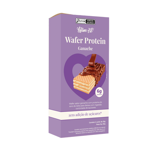 Wafer Ganache de Chocolate Branco + Proteína coberto com chocolate 50g