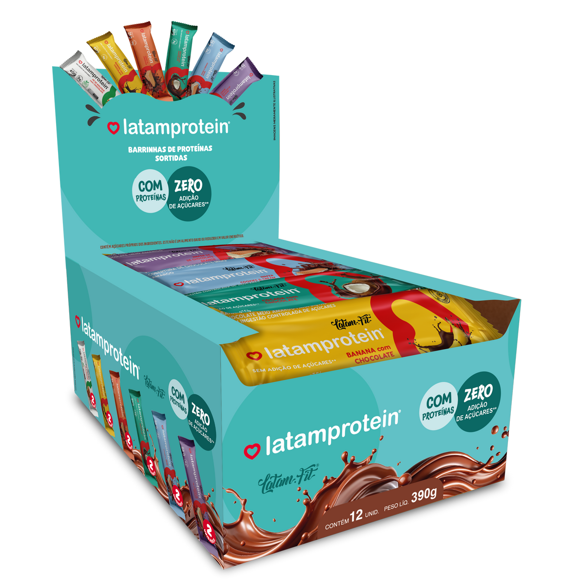 CAIXA MISTA LATAM PROTEIN - BARRAS DE FRUTAS E WAFERS COM PROTEÍNA ZERO AÇÚCAR SORTIDAS - 12 UNID - LATAM FIT
