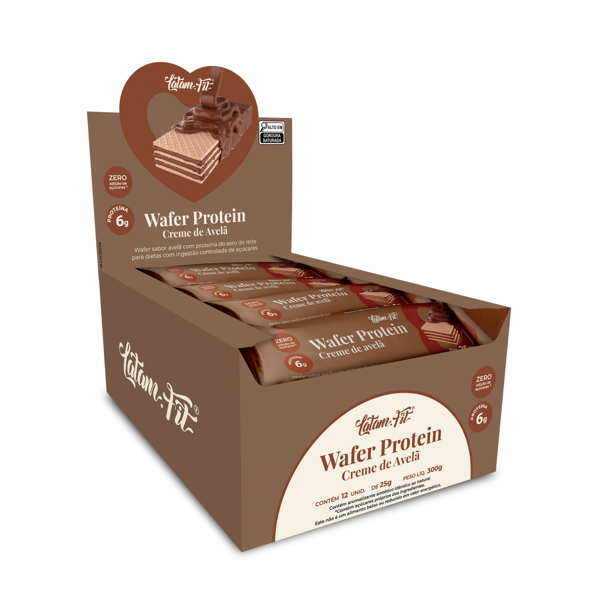 Wafer recheio sabor Creme de Avela com proteína coberto com Chocolate 300g