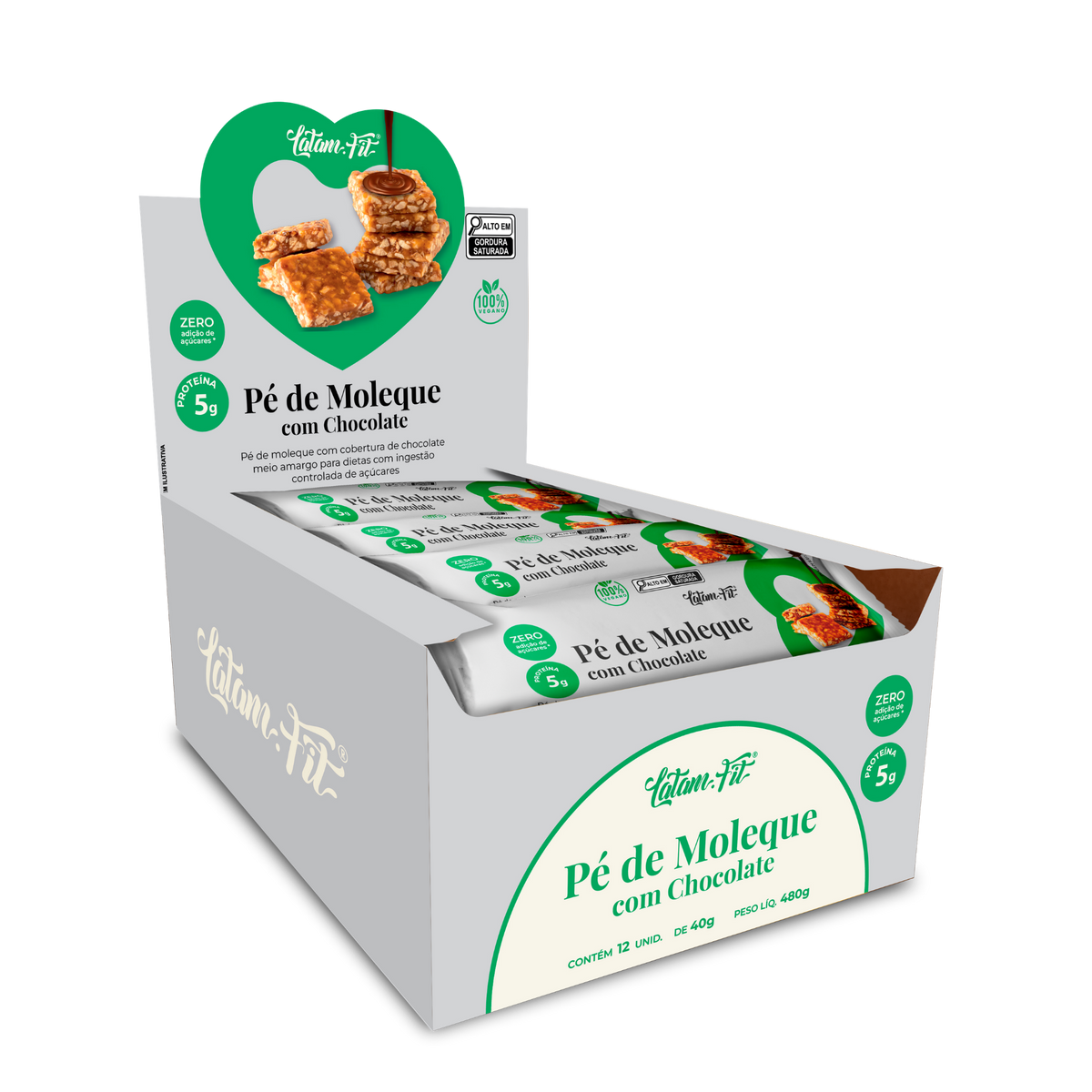 Pé de Moleque + proteína com Cobertura de Chocolate Vegano Zero 480g