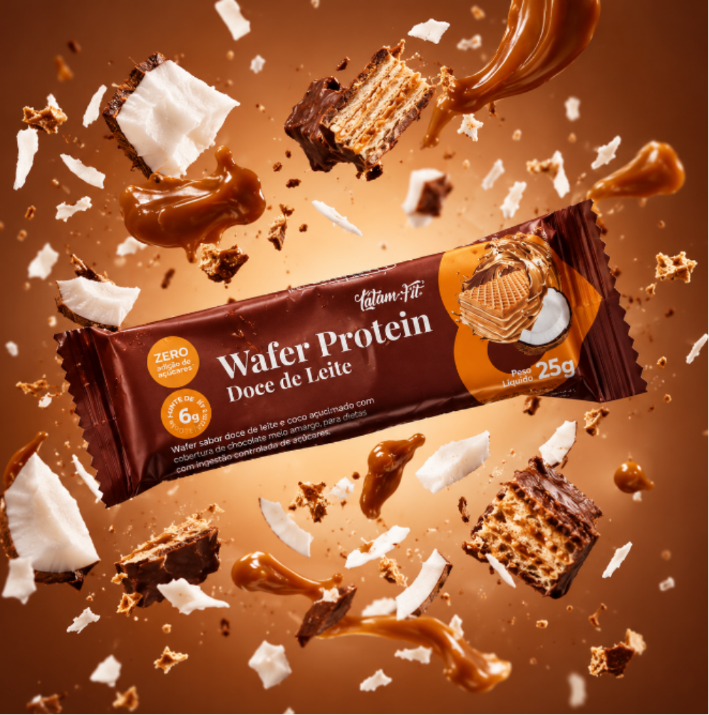 Combo + vendidos proteína - Wafer cookies, Wafer doce de leite com coco, cocada com chocolate e protéicos - 36 und